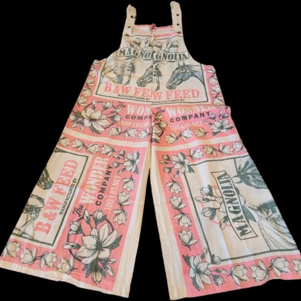 Flour Sack Horse Overalls Coveralls W/ Straps Garden Hippie Cottage Core Boho